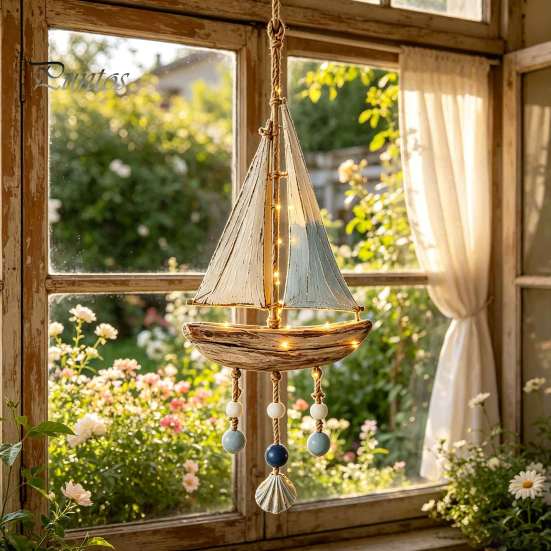 Decorazione da Appendere per Portico Costiero, Ornamento da Parete in Legno Illuminato, Cartello Nautico con Pesce, Conchiglia, Stella Marina e Ornamenti, Luci LED Calde, Casa al Mare per