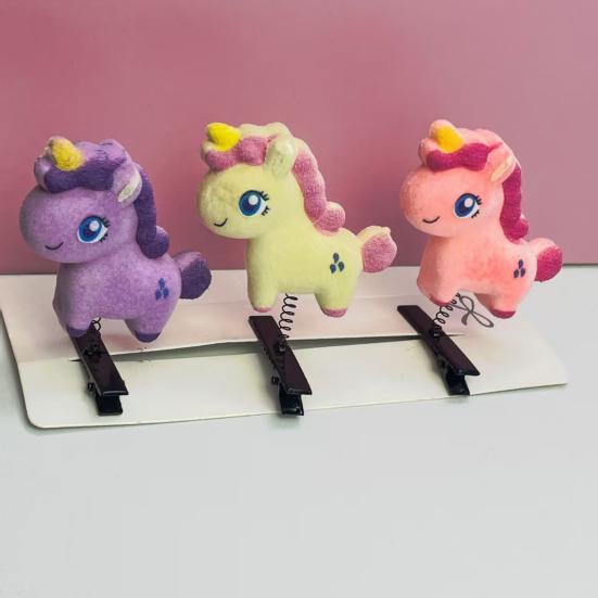 1/3Pcs Girls Hairpins Colorful Flocking Horse Design Hair Clips Soft Smooth Lightweight Hair Pins Festivals Cosplay Hair Accessories
