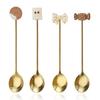 Dessert Spoon Long Handle Food Grade Stainless Steel Cute Cookie Bowknot Design Coffee Stirring Spoon