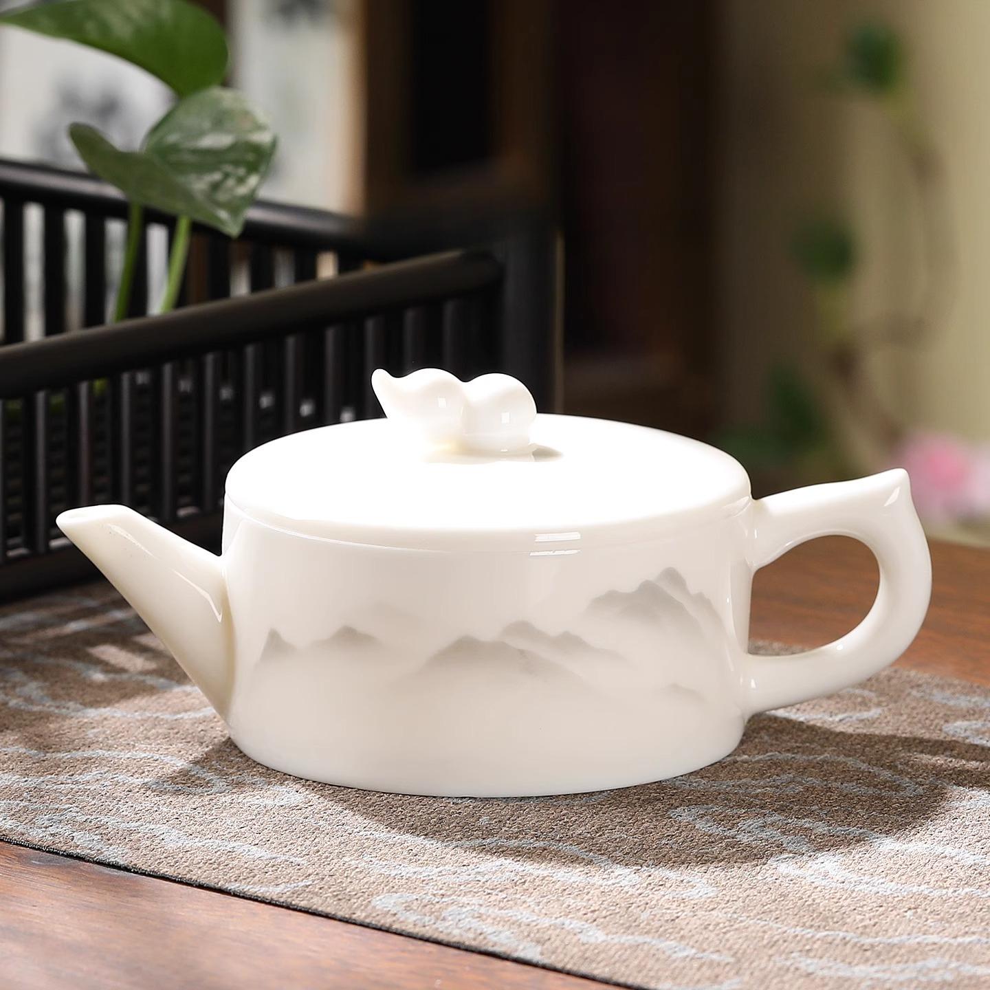 

Суэты нефритовый белый фарфоровый чайник керамический большой емкости ручной работы одинарный горшок Ханва с широким горлышком набор для чайной церемонии