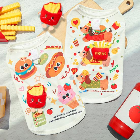 Dog Shirt Summer Ice Silk Pet T-Shirts Soft Breathable Burger Fries Ice Cream Print Sleeveless Vest for Small Medium Dogs