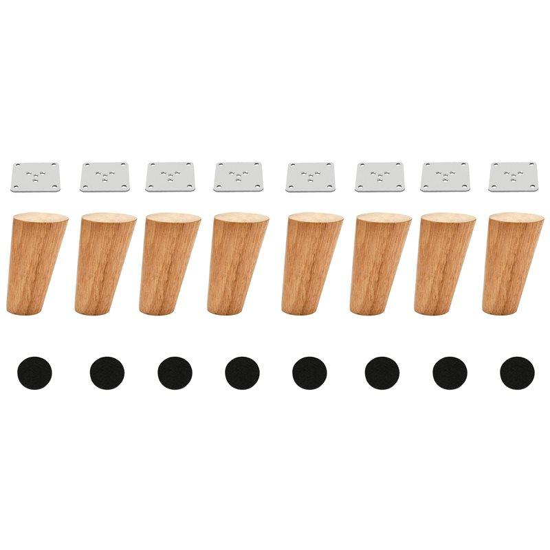 Wood 4 Inch Tapered Furniture Legs Set Of 8 Round Solid Unfinished Mid Century Couch Feet Replacement Legs For Sofa