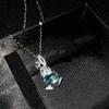 QTT Cute Rabbit Jewelry Set 925 Sterling Silver Necklace Ring Earrings Set Jewelry Set Blue Cubic Zirconia Birthday Gift