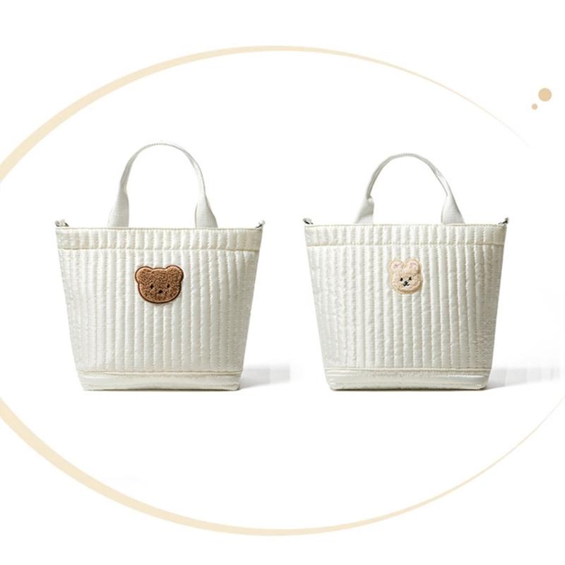 Travel Bag Embroidery Bear Pattern Diaper Bag Crossbody Bag Multiple Compartment Shoulder Bag Large Capacity Mom Bag