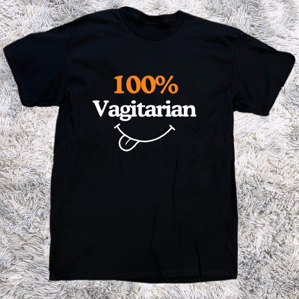 Unisex Shirt Cotton Oversize Large Size 100% Vagitarian' Men's Funny T-Shirt - Cotton - Gift - Crew - Black