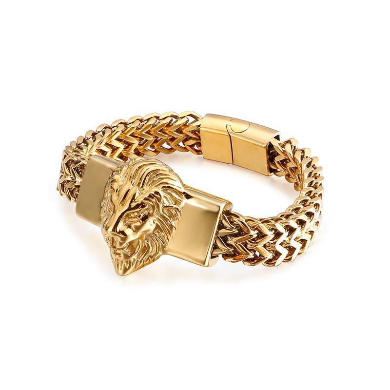 Men's Stainless Steel Lion Head UV-Plated Non-fading Bracelet