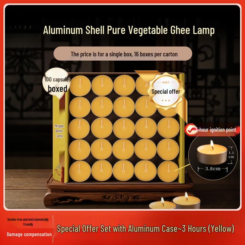 Бездымная лампа с гхи, 100 штук: Свечи для помещений на 458 часов для подношений Будде