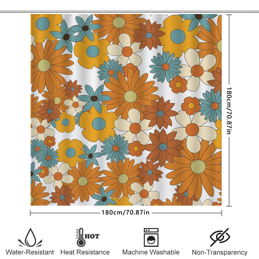 Colorful Floral Shower Curtain Bathroom Decor With Bright Flowers Pattern For Home Use