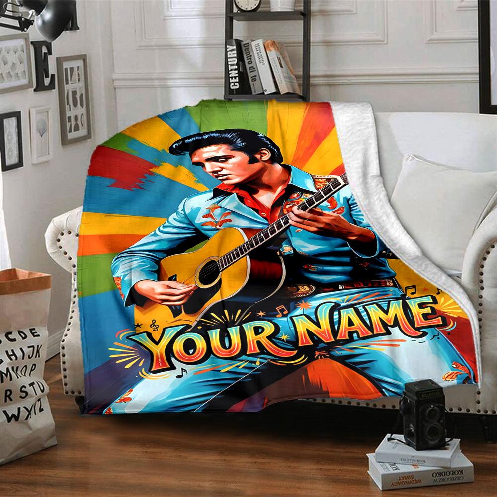 Elvis Presley Customize Text Blanket Cozy Personalized Blanket Comfortable Perfect for Bed Living Room Office Picnics All-Season Use