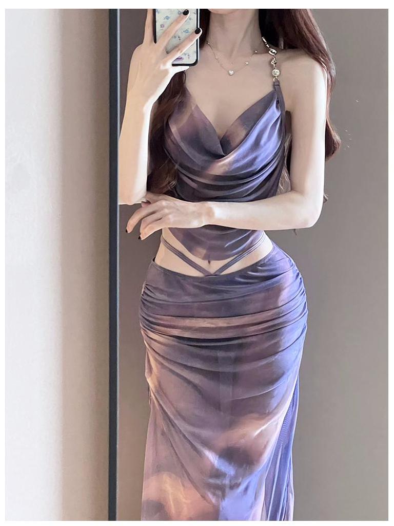 2024 Women's Three-Piece Bikini Set with Long Skirt - Sexy Gathered Swimwear for Seaside Vacations
