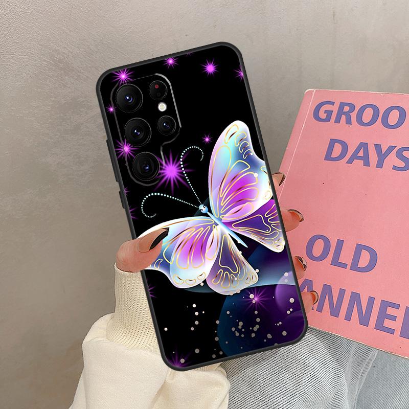Black Beautiful Butterfly Case For Samsung Galaxy S24 Ultra S20 S21 S22 S23 S25 Ultra S9 S10 Plus S25 FE Cover Coque