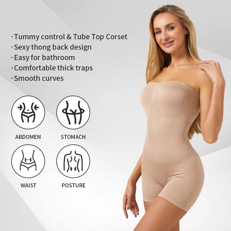 One-piece shapewear: sexy bandeau style with detachable straps; strapless fastening body-shaping corset