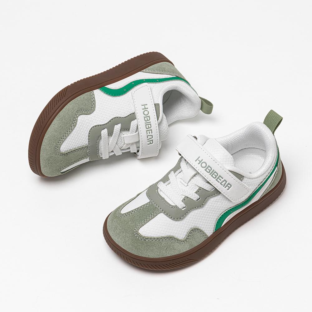 HOBIBEAR Kinder Weite Zehen Barfußschuhe Klettverschluss Minimalistische Sneaker Kunstleder Netz Retro Wanderschuhe für Großes Kind