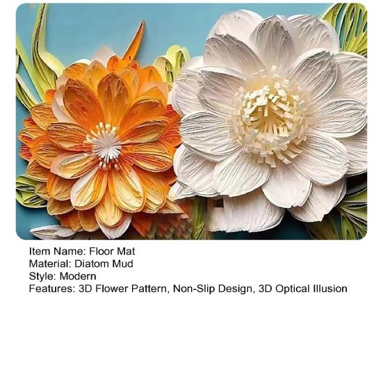 Floor Mat 3D Visual Effect Flower Pattern Non-Slip Backing Rug Living Room Bedroom Hallway Entryway Playroom Decor