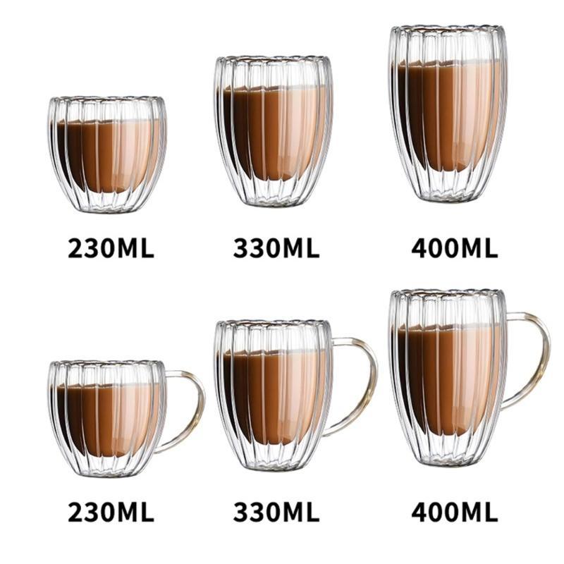 652F Pack of 2 High Borosilicate Double Wall Glass Cup Heat Resistant Insulated Design Mug for Office and Home Use