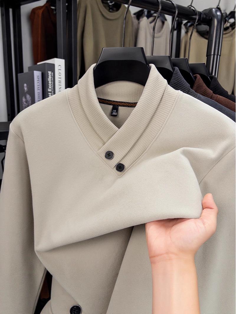 2025 Men s Slim Fit Korean Style Thick Hoodie, Autumn/Winter Fashionable Long Sleeve, Solid Color, Casual Trendy XXXL
