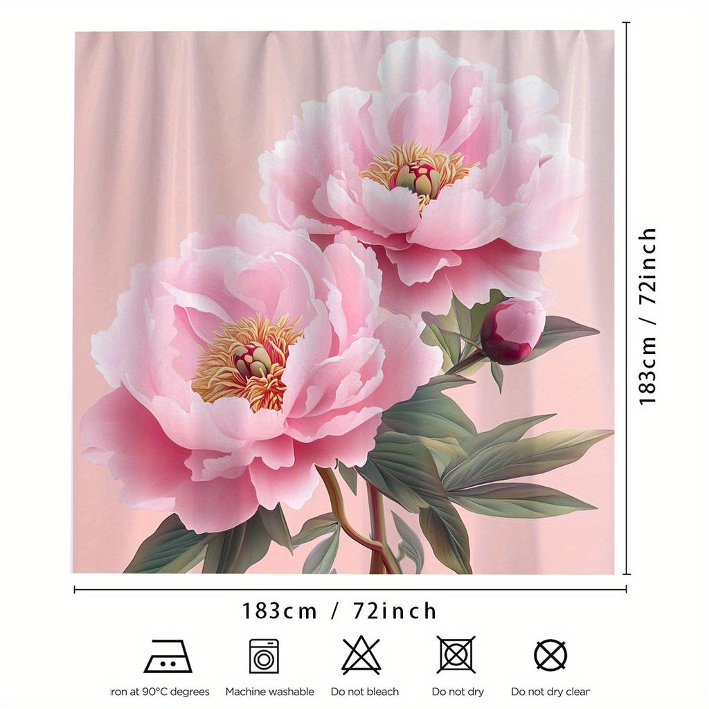 Open 1 Piece Beautiful Camellia Theme Digital Printed Shower Curtain, Polyester Fabric Shower Curtain, Bathroom Accessories
