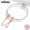 WOSTU 100% 925 Silver Safety Chain Rose Gold Charm Fit Original Bracelet Pendant Women Wedding Luxury Jewelry CQC1112-C