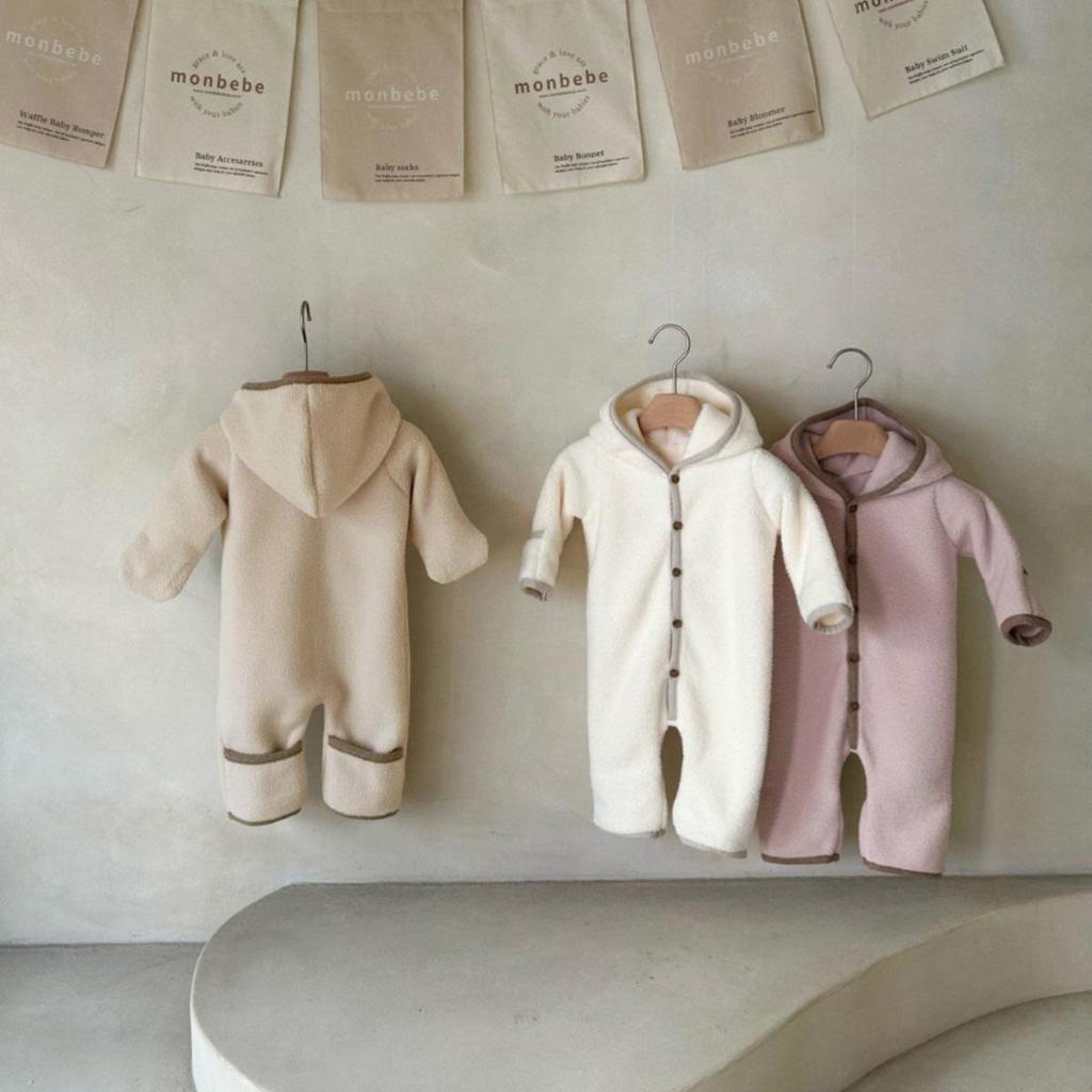Infant Hooded Plush Bodysuit: Winter Hand & Foot Protection Long Sleeve Romper