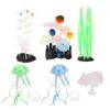 6 Stück Leuchtende Aquariumdekorationen Simulation Silikon Seetang Silberner Lotus Lotusblatt Feder Koralle Quallen Ornamente
