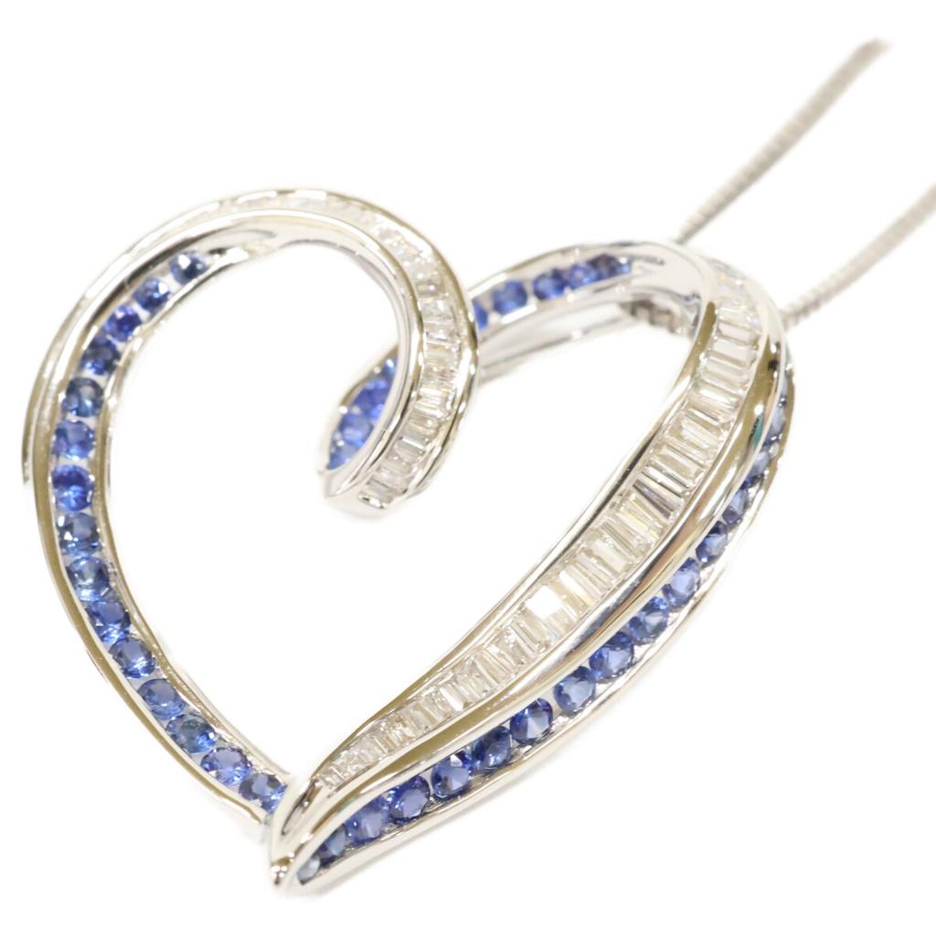 K18WG [Excellent Condition] Masumi Kasahara K18WG D0.45 0.75 Diamond/Sapphire Heart Necklace White goldUsed