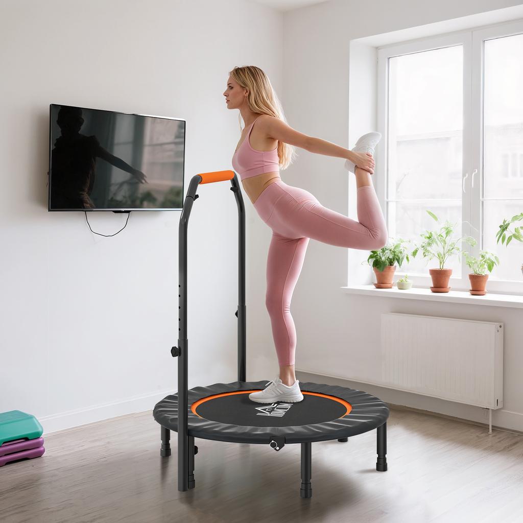 40 Zoll faltbares Mini-Fitness-Trampolin, mit verstellbarem Schaumstoffgriff, Orange