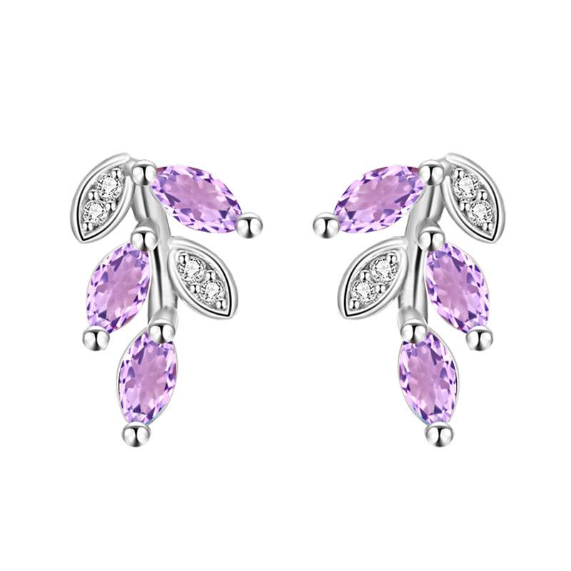 

S925 Sterling Silver Needle Anti-allergy Earrings Korean Style Fresh Leaf Ear Ornaments Natural Topaz Crystal Stud Earrings 925 silver