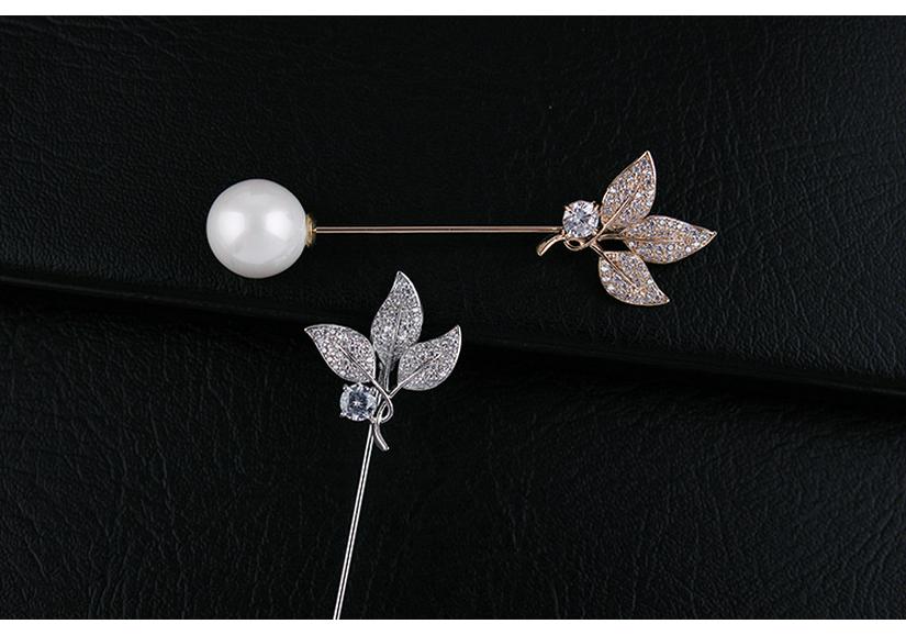 Unisex Crystal Leaf Brooch Pin: Gold-Plated Pure Copper with Micro-Set Zircon