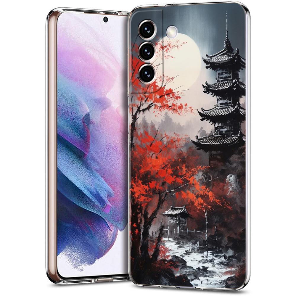 Phone Case For Samsung Galaxy S24 Ultra S23 FE S22 S20 S21 5G S10 S9 Plus S10E S8 Clear Ink and wash landscape painting Cover