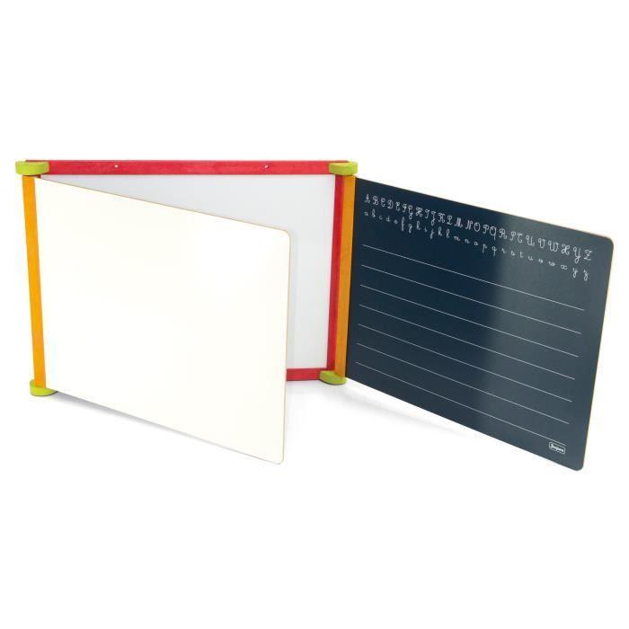 Jeujura Tableau en bois Triptyque 3 faces (1 magnétique et 2 à craie)