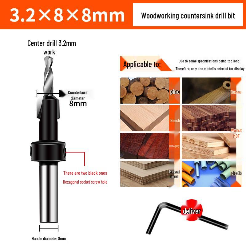Woodworking Countersink Drill Bit Set: Precision Hole Opener and Screw Hole Beautification Tool.
