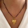 Modern Stainless Steel Necklace with Heart Flower/Grape Charm Crystal Beads Adjustable Closure Neckchain Accessory