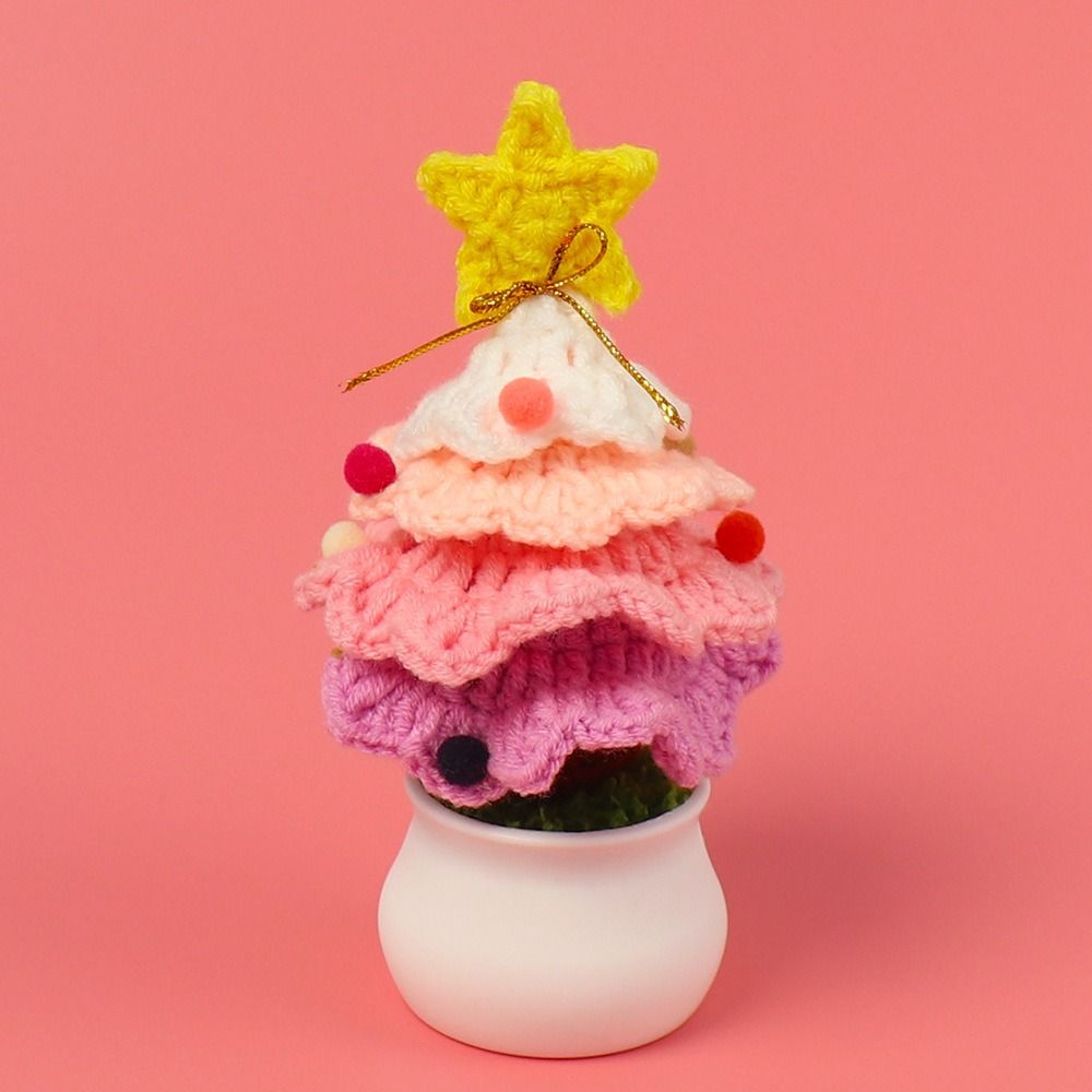 Cute Crochet Christmas Tree Decor Mini Artificial Knitted Tabletop Ornament  Holidays