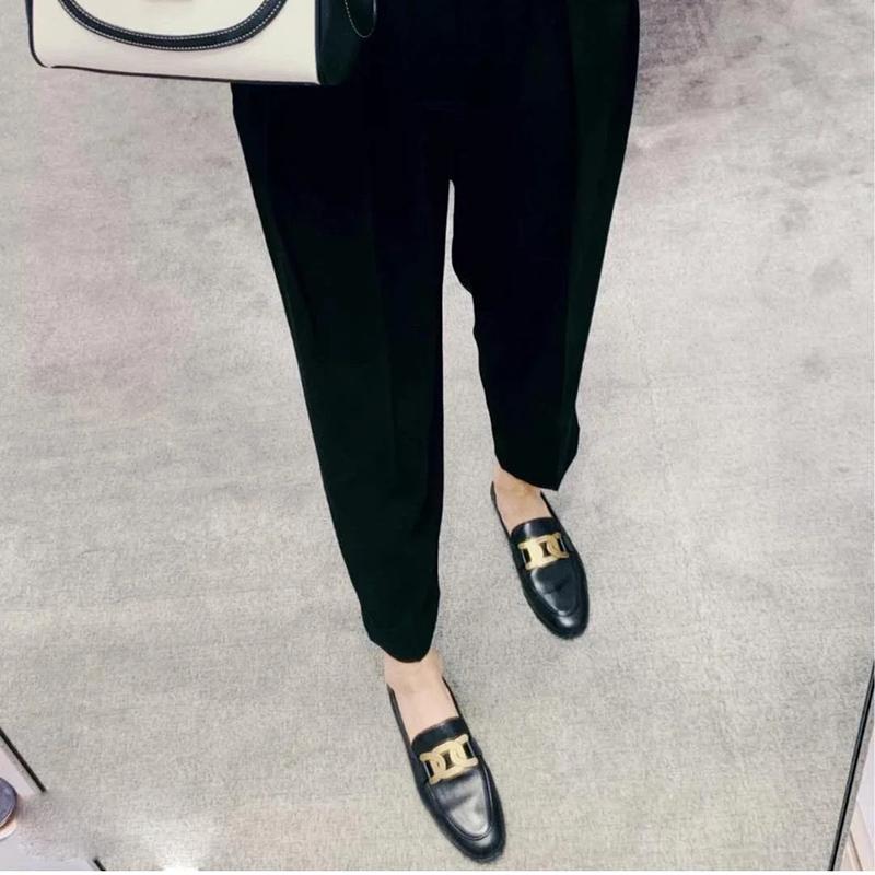 Single Shoes Autumn Buckle British Style Small Leather Shoes Women Retro One Pedal Flat Loafers