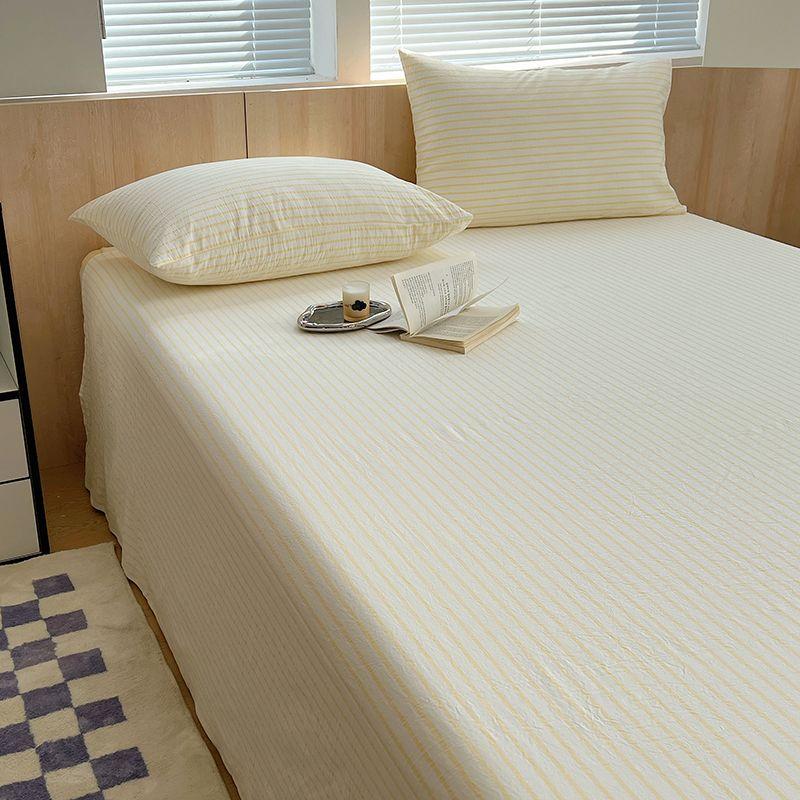 Japanese Thin Striped Washed Cotton Thick Bed Sheet, Bedding Set for Student Single Dormitory
