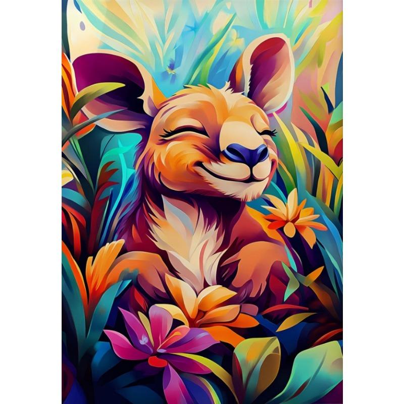 

Vibrant Colorful Floral Smiling Animal Portrait Posters and Prints Canvas Printing Wall Art Picture for Living Room Home Decor 21cm×30cm NoFrame
