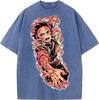 Japan Anime Demon Slayer Kamado Tanjirou Printed Tshirt Men Casual Cotton T-shirts Vintage Washed Tee Harajuku Male T Shirt