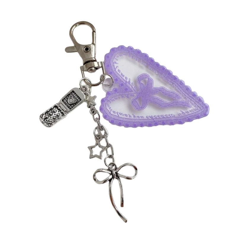 Cute Heart Shaped Keychain With Lace And Bowknot Design Perfect For Keys Bags And Accessories In Multiple Colors