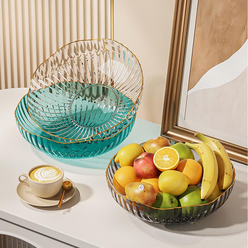 Piatto da frutta trasparente di lusso leggero per la casa, piatto da frutta per snack, soggiorno, tavolino da caffè, piatto per caramelle e snack, scatola per frutta secca