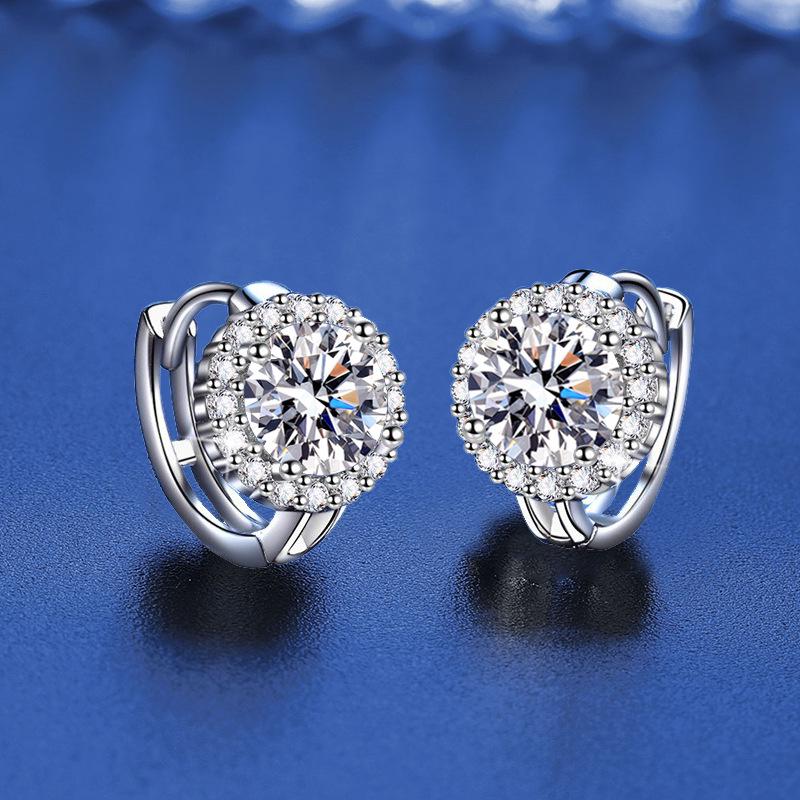 One Carat Sunflower Moissanite Earrings - Super Shiny Women's Hoops & Cuffs