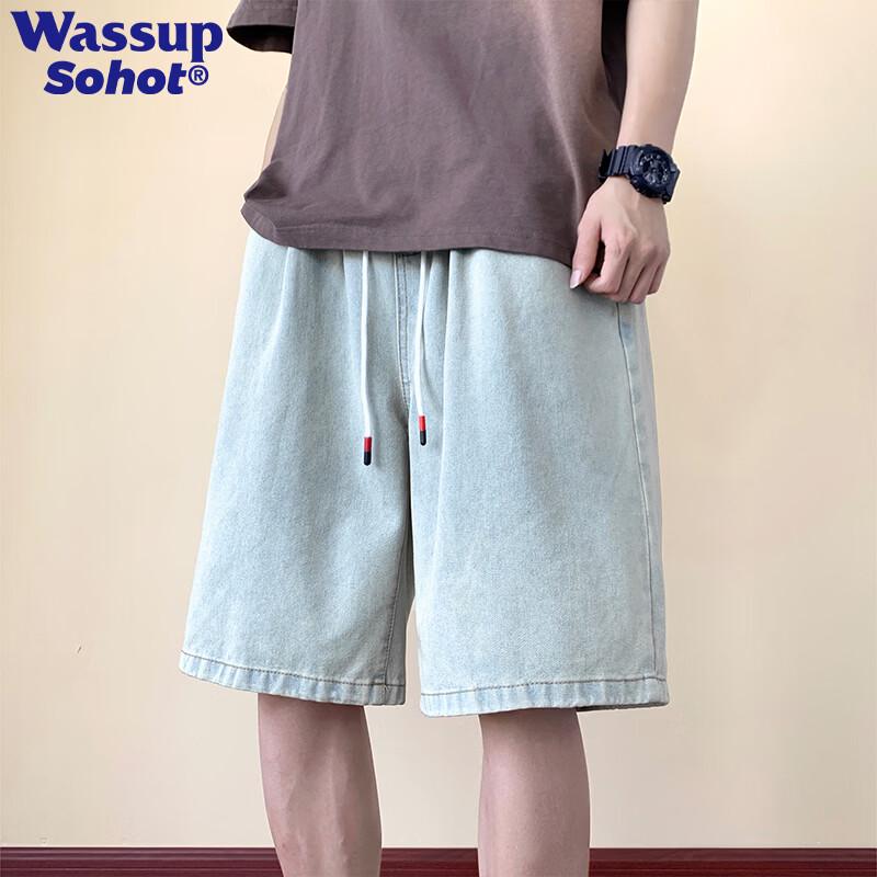 Wassup Sohot Men's Summer Drawstring Denim Shorts