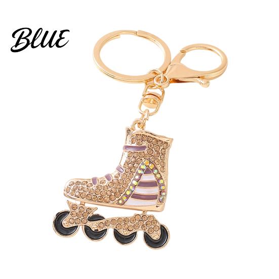 Roller Skates Key Ring Rhinestone Striped Keychain Alloy Backpack Schoolbag