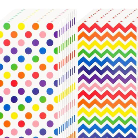 100Pcs Colorful Candy Bags Assorted Dot Stripe Star Pattern Cellophane Treat Bags
