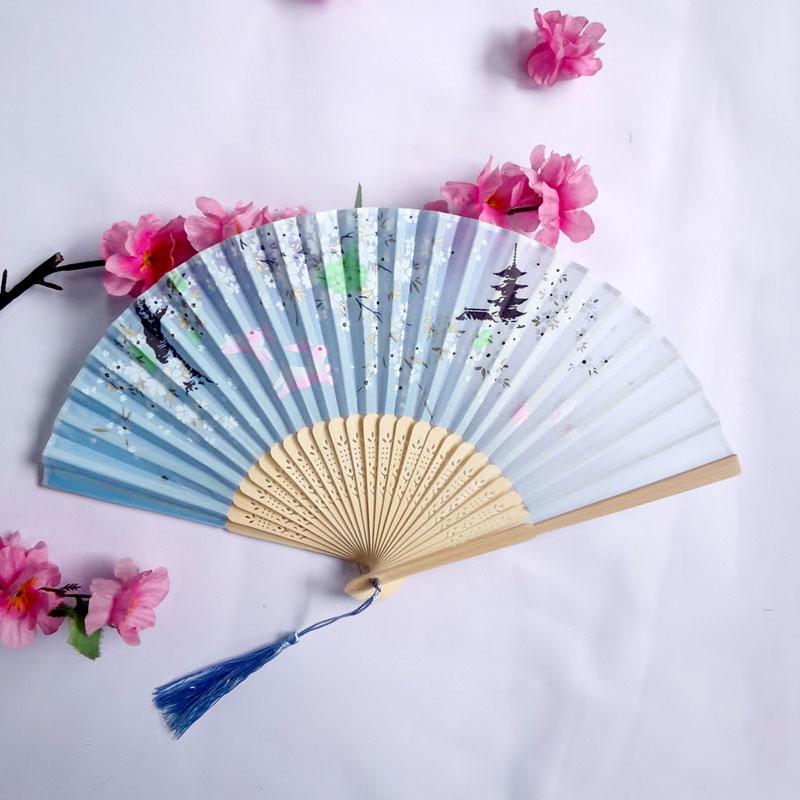 Vintage Bamboo Silk Women's Folding Fan - Portable Dance Gift