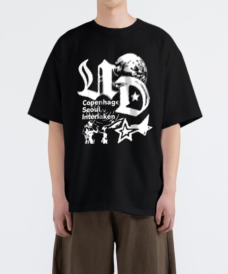 UNDEROFF Oversized Crew Neck Astro Short Sleeve T-Shirt Black