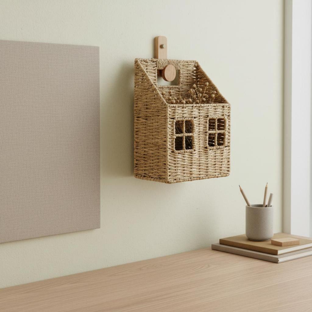 Woven Wall Basket Handwoven Organizer Fiber Hanging for Children's Room, Entryway