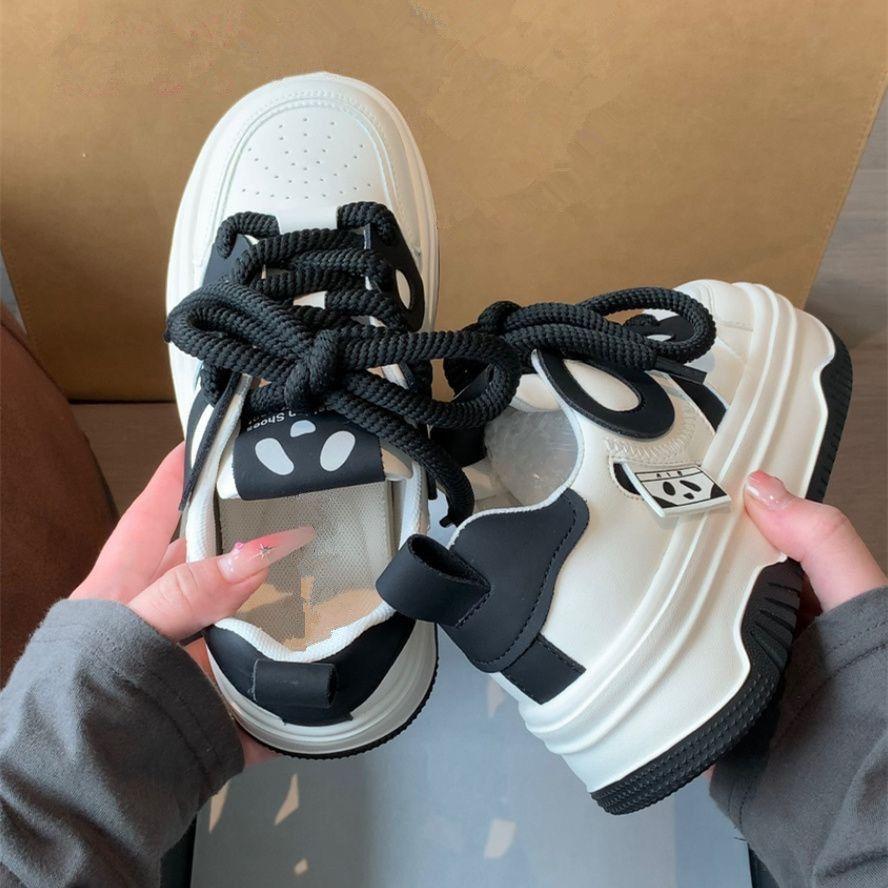 Platform white shoes women's black and white panda board shoes summer new versatile casual sports dad shoes