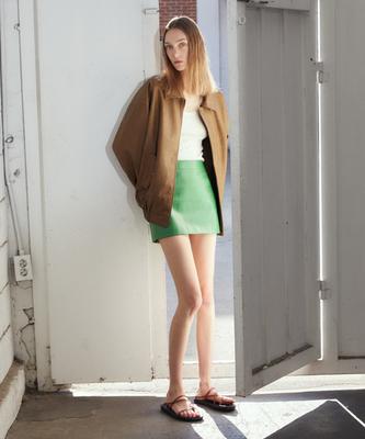 Lady Volume Mini Leather Skirt_Green