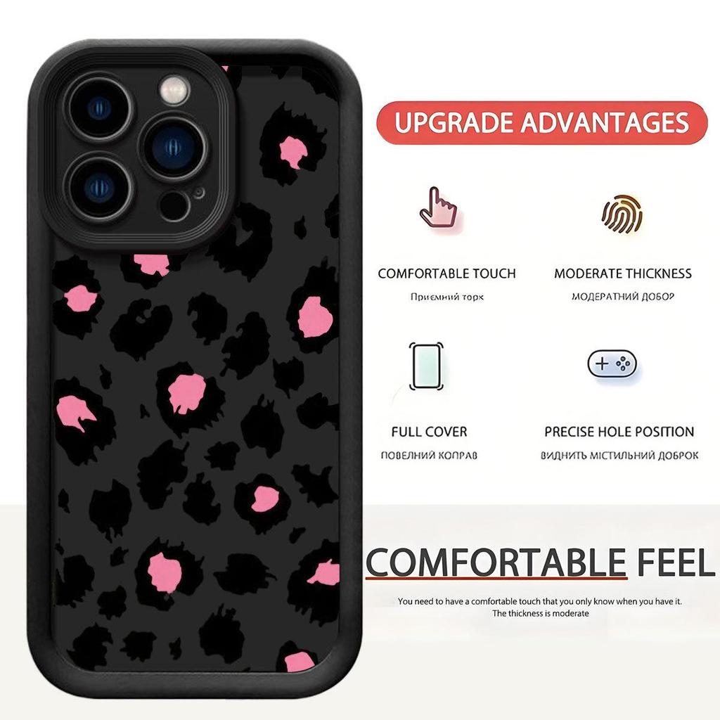 Pink Leopard Print iPhone 14/15/16/17 Pro Max Protective Black Case