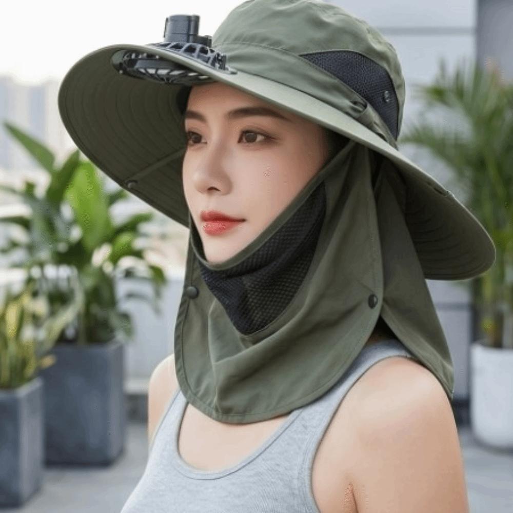 Windproof Neck Flap Bucket Hat Cooling Fan Hat for 3.7 V 500 mAh Lithium Battery Outdoor